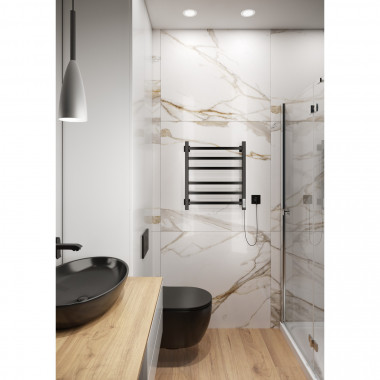 Полотенцесушитель электрический ЛЦ 60х50 6 перекл ТРИУМФ-2 ЧЕРНЫЙ (правый, терморег,312 Вт) ZOX