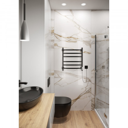 Полотенцесушитель электрический ЛЦ 60х50 6 перекл ТРИУМФ-2 ЧЕРНЫЙ (правый, терморег,312 Вт) ZOX