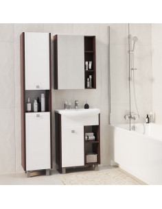 Шкаф навесной "БОСКО-65" с зеркалом, бел./венге(ПВХ) 2