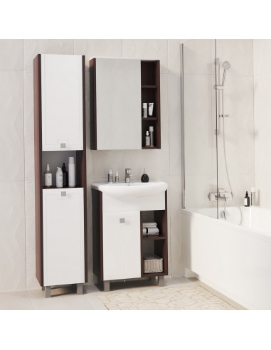 Шкаф навесной "БОСКО-65" с зеркалом, бел./венге(ПВХ)