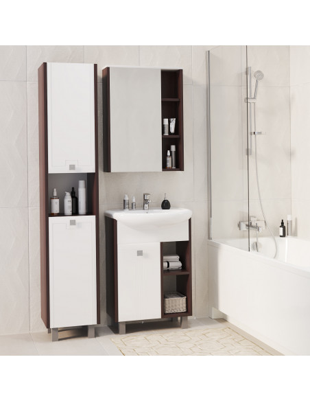 Шкаф навесной "БОСКО-65" с зеркалом, бел./венге(ПВХ)