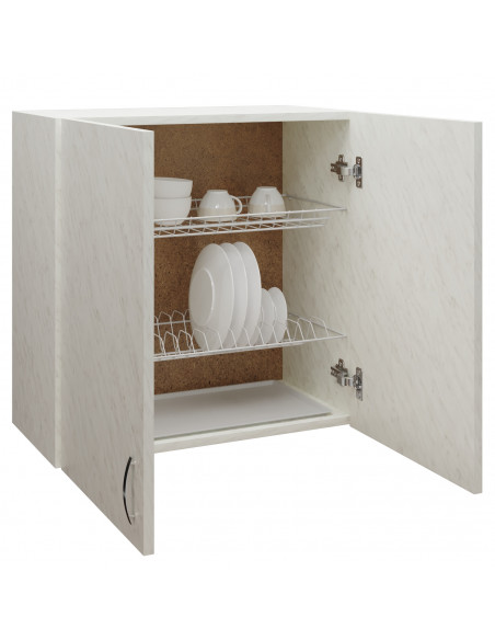 Шкаф навесной кухонный с сушкой 60 белый мрамор