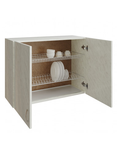 Шкаф навесной кухонный с сушкой 80 белый мрамор