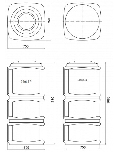 Бак накопительный вертикальный квадратный VERT P750l blue