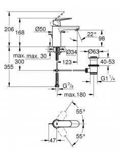 Смеситель однорычажный Eurosmart Cosmopolitan для раковины со сливным гарнитуром, средний 2