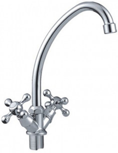 Смеситель 4008-2 кухня на гайке (ручки крест) FRAP (Р)