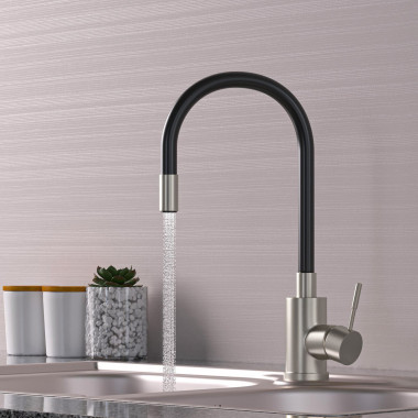 Смеситель для кухни 35k MIXLINE MLSS-0325 ЧЕРНЫЙ гибкий силиконовый излив