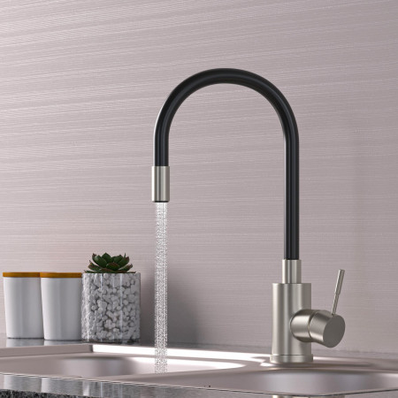 Смеситель для кухни 35k MIXLINE MLSS-0325 ЧЕРНЫЙ гибкий силиконовый излив