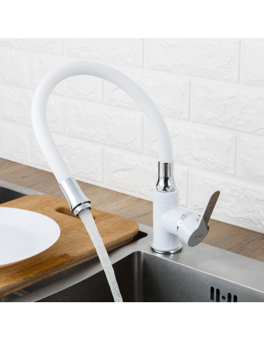 Смеситель 4041 кухня гибк.изл. бок. на гайке (белый) FRAP (Р)