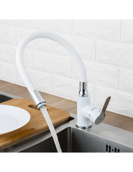 Смеситель 4041 кухня гибк.изл. бок. на гайке (белый) FRAP (Р)