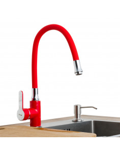 Смеситель 4043 кухня гибк.изл. бок. на гайке (красный) FRAP (Р) 2