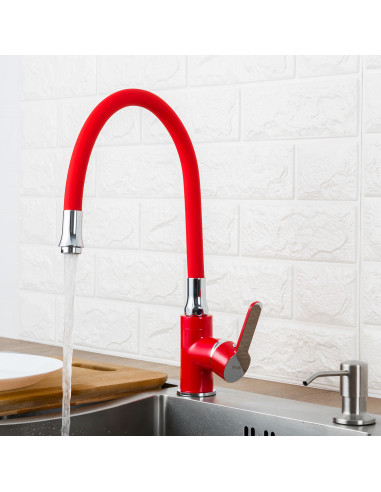 Смеситель 4043 кухня гибк.изл. бок. на гайке (красный) FRAP (Р)