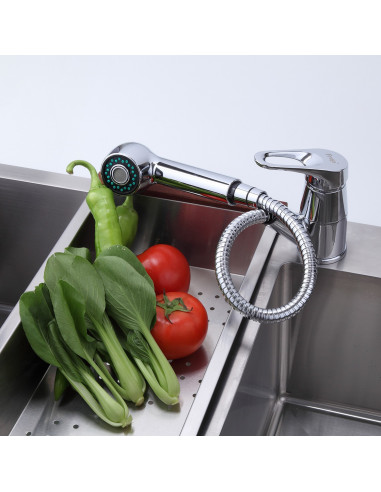 Смеситель 6013 кухня выдвижная лейка (ручки) FRAP (Р)