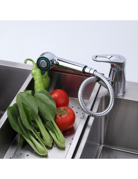 Смеситель 6013 кухня выдвижная лейка (ручки) FRAP (Р)