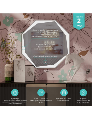 Зеркало MIXLINE "Оттавия" 800*800 (ШВ) сенсорный выключатель