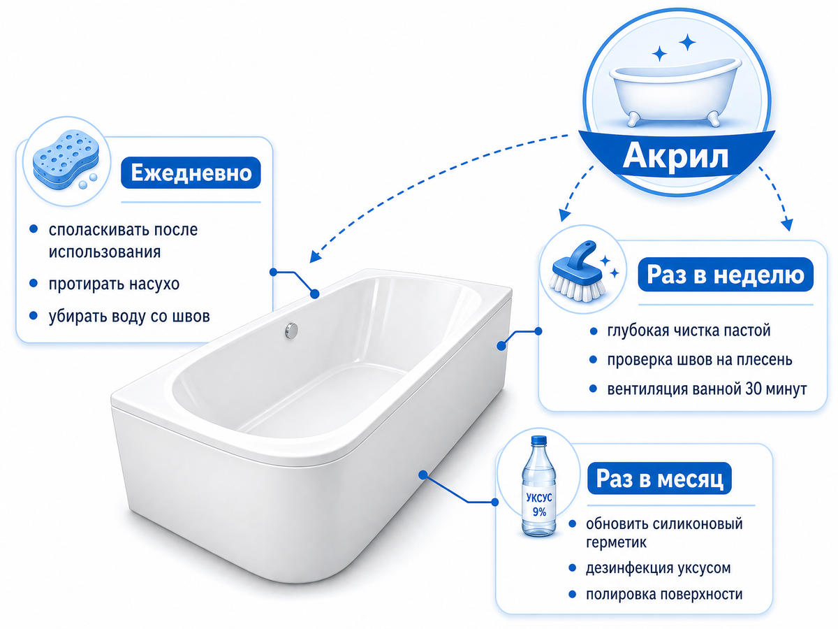 Чек-лист профилактики за акриловой ванной по частоте