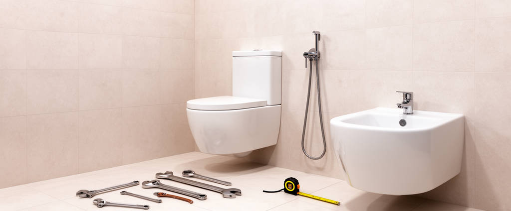 белый унитаз, биде и гигиенический душ