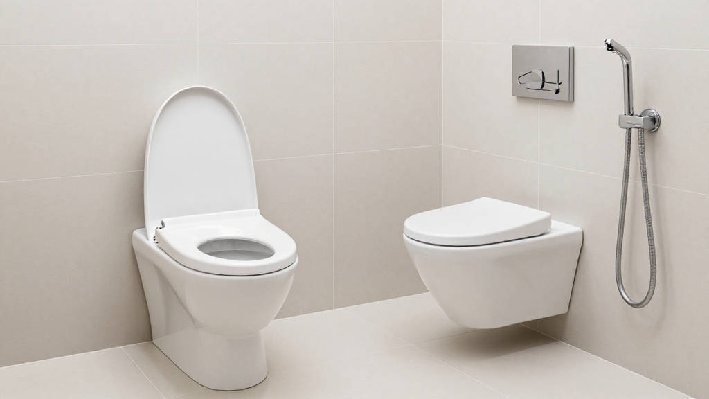 белый унитаз, биде и гигиенический душ