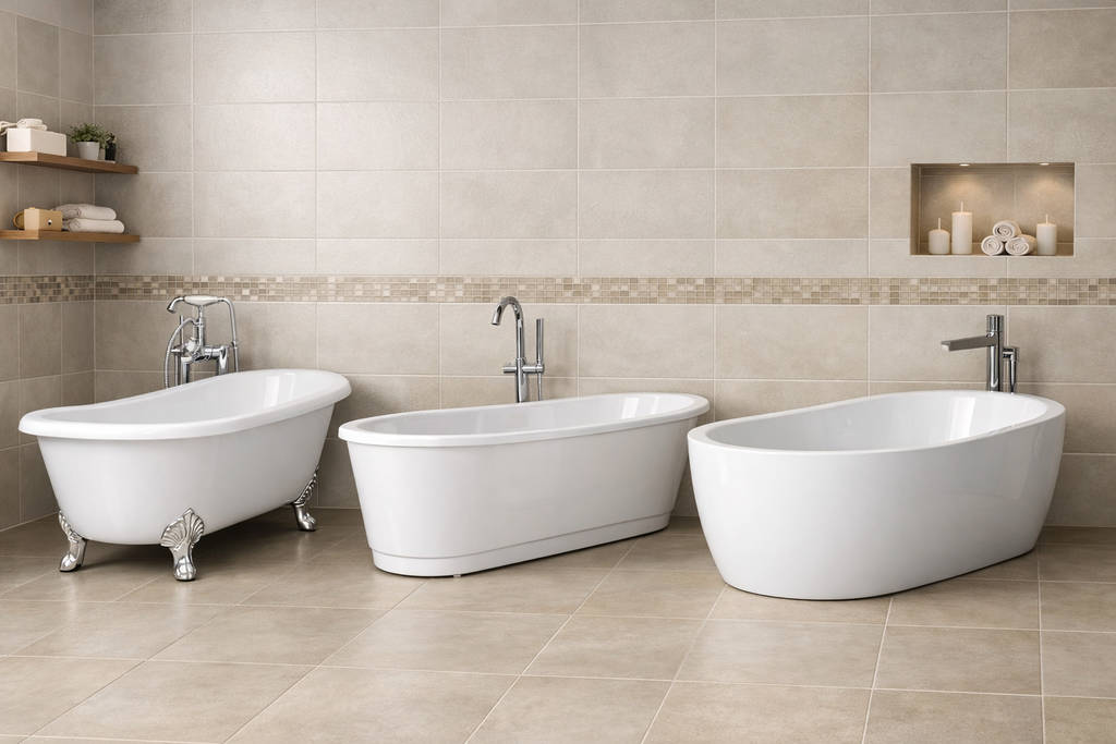 3 белые ванны из акрила, стали и кварила