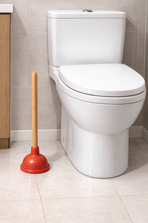 Белый унитаз с вантузом в туалете