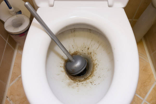 грязный унитаз с вантузом