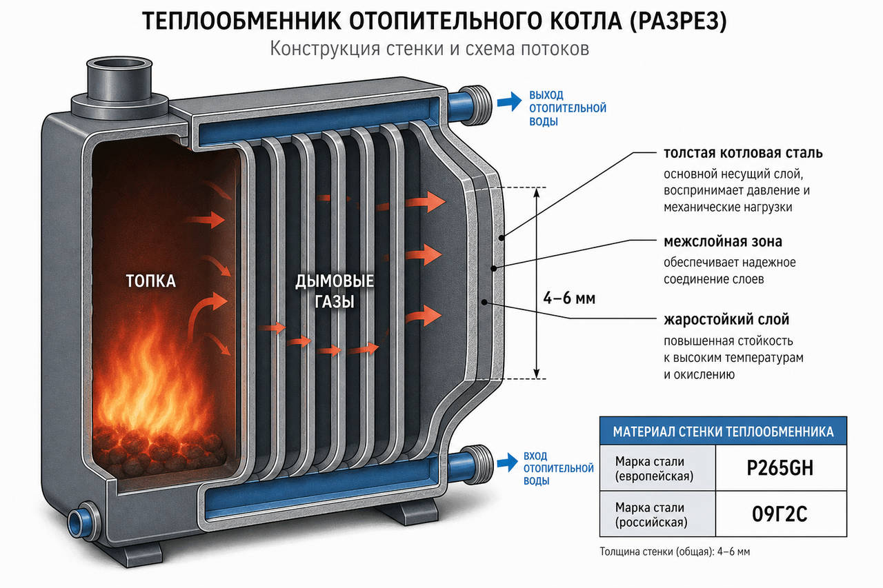 теплообменник отопительного котла в разрезе